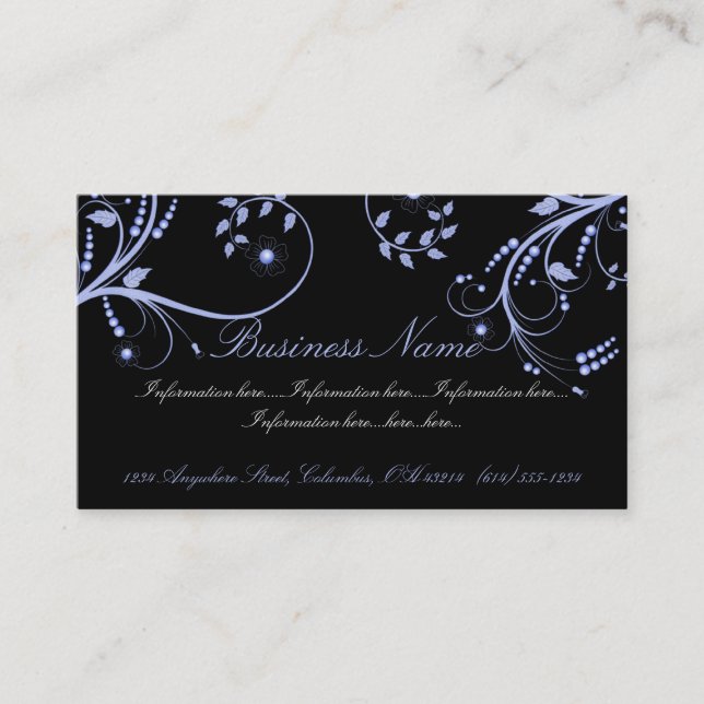 Black with Blue Vines Business Card (Front)