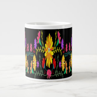 Black with bright flower design large coffee mug