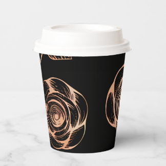 Black with Bronze Rose Pattern Paper Cups