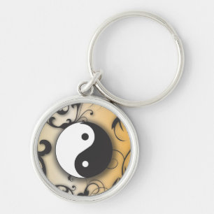 Black with Bronze Yin & Yang with scrolls Key Ring