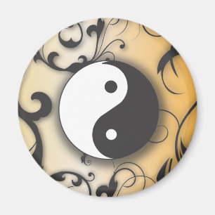 Black with Bronze Yin & Yang with scrolls Magnet