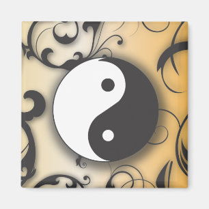 Black with Bronze Yin & Yang with scrolls Magnet