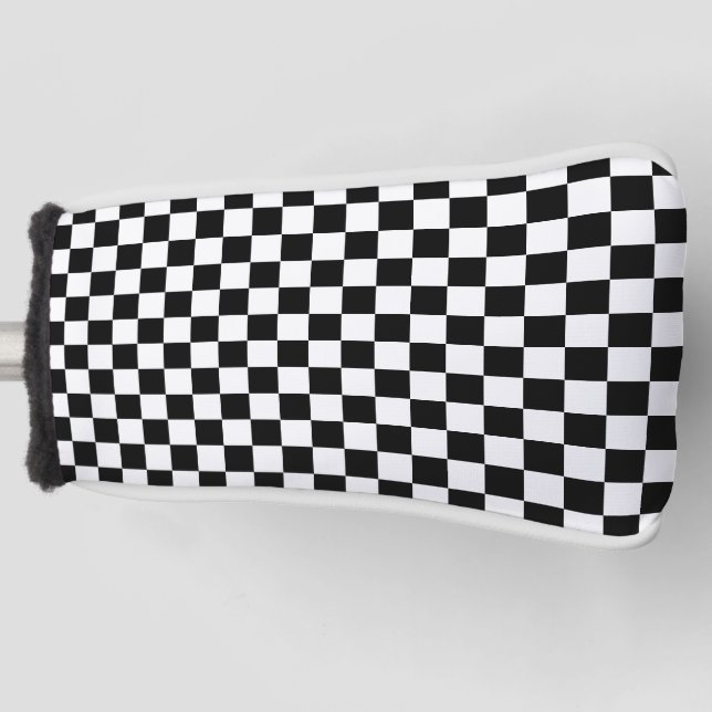 Black with Classic White Square Pattern Style Golf Head Cover (Front)