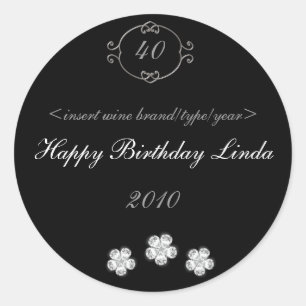 Black with Diamonds Elegant Birthday Wine Labels