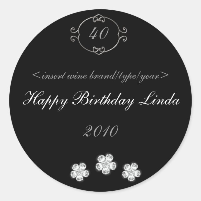 Black with Diamonds Elegant Birthday Wine Labels (Front)
