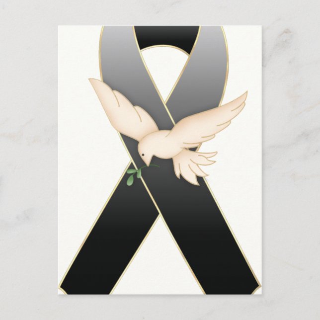 Black with Dove Ribbon Awareness Postcards (Front)