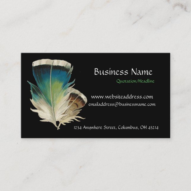 Black with Feathers Business Card (Front)