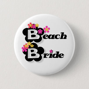 Black with Flowers Beach Bride 6 Cm Round Badge