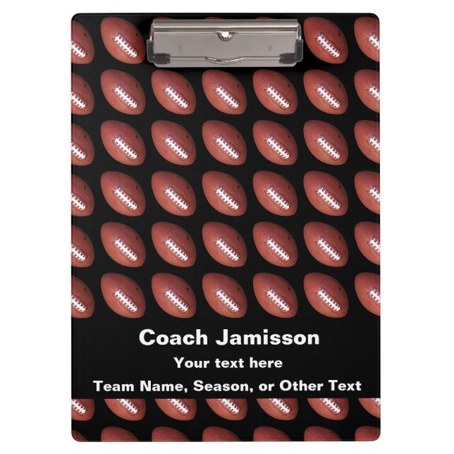Black with Football, Personalised Name, for Coach Clipboard (Front)