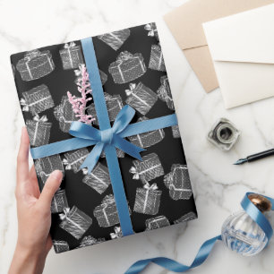 black with gift box drawing wrapping paper