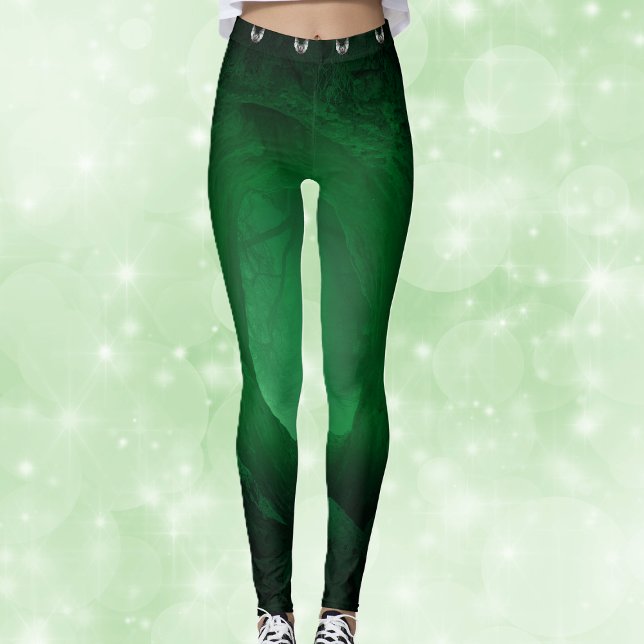  Black with Glowing green Row Spooky Grey bats Leggings (Black with glowing green abstract design white spooky bats on womans leggings.)