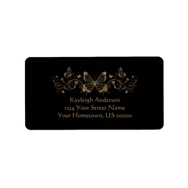 Black with Gold Butterflies Address Label (Front)