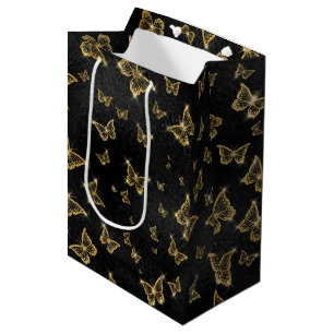 BLACK WITH GOLD BUTTERFLIES MEDIUM GIFT BAG