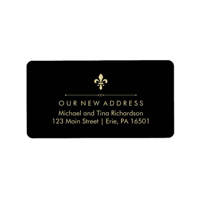 Black with Gold Fleur de Lis New Address Label (Front)