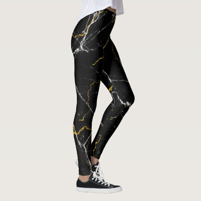 Black with gold foil marble pattern leggings (Right)