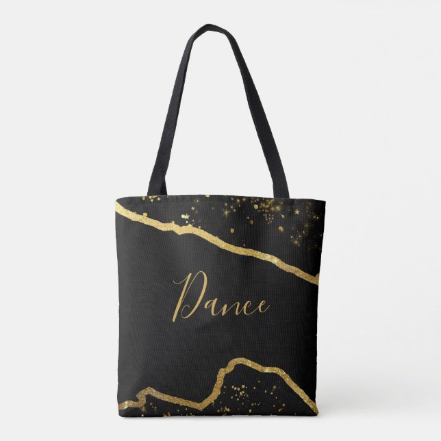 Black with Gold Glitter Dance Tote  Bag (Back)
