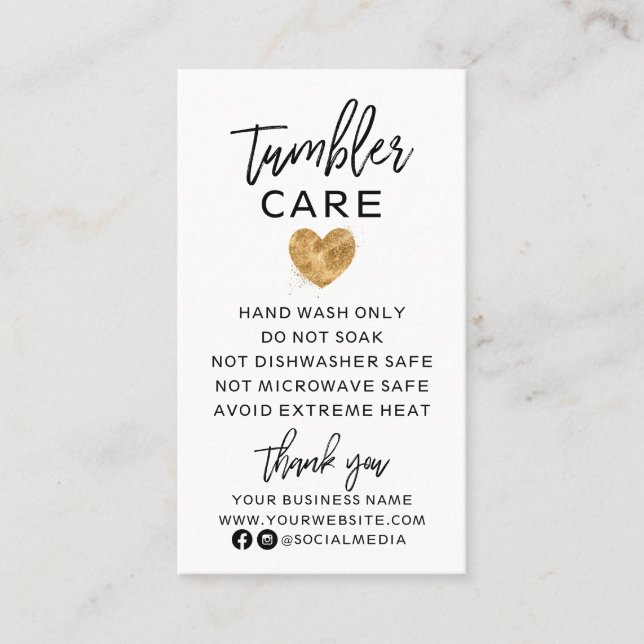 Black with Gold Heart Tumbler Care Business Card (Front)