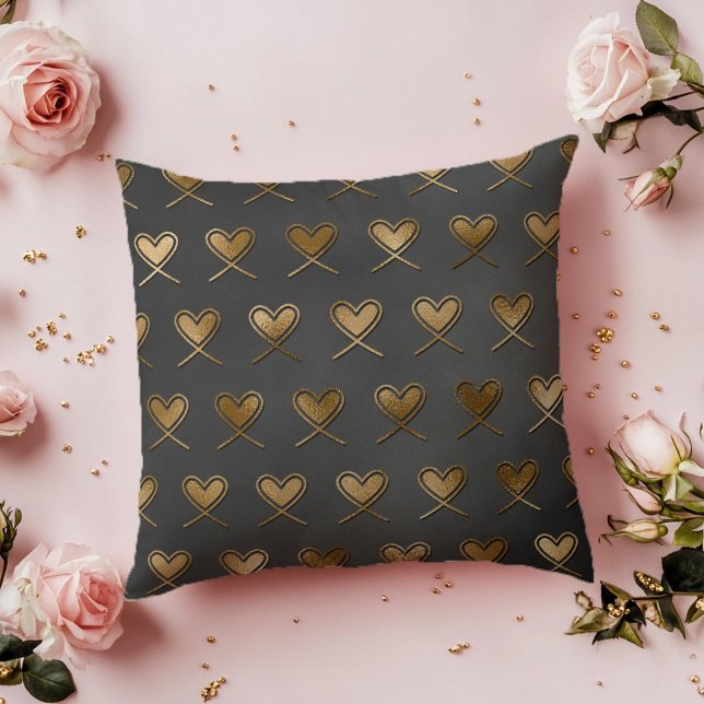 Black with Gold Hearts Cushion (Creator Uploaded)