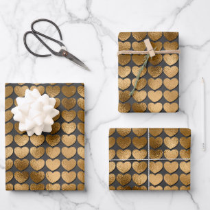 Black With Gold Hearts Valentine's Wrapping Paper Sheet