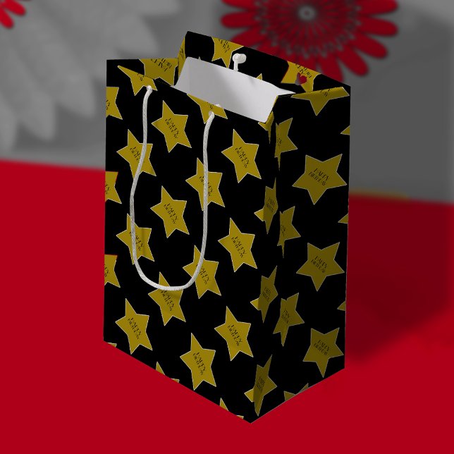 Black With Gold Hollywood Stars Happy Birthday Medium Gift Bag (Creator Uploaded)