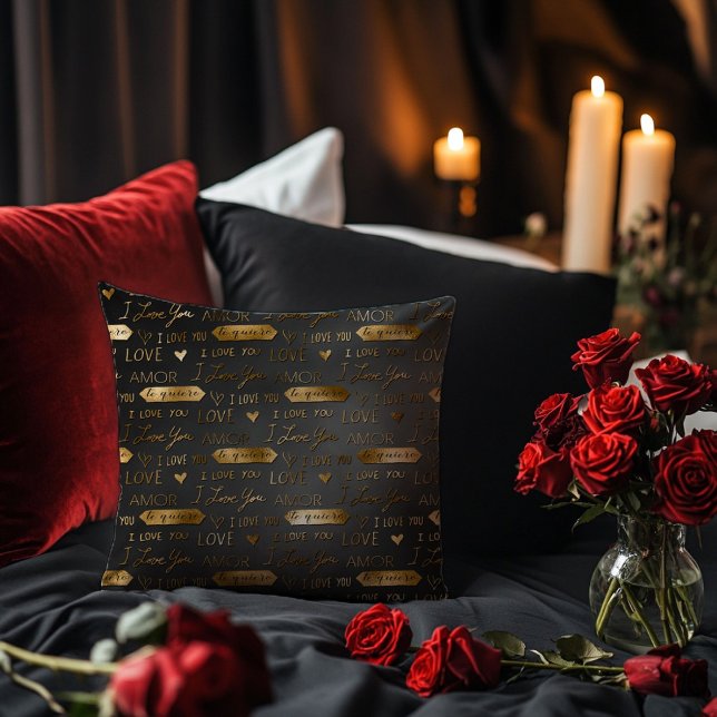 Black with Gold I Love You Script  Cushion (Creator Uploaded)