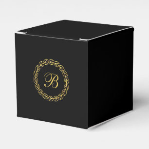 Black with Gold Laurel Wreath and Monogram Favour Box
