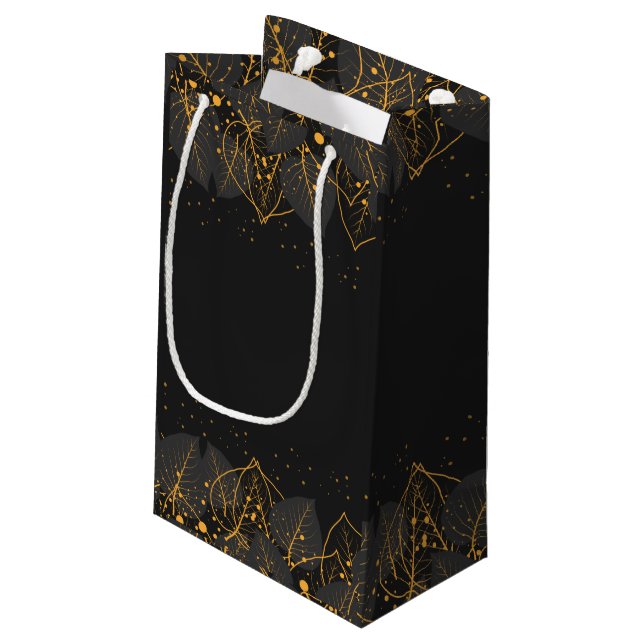 Black with Gold Leaf Border Small Gift Bag (Back Angled)