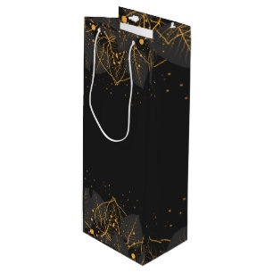 Black with Gold Leaf Border Wine Gift Bag
