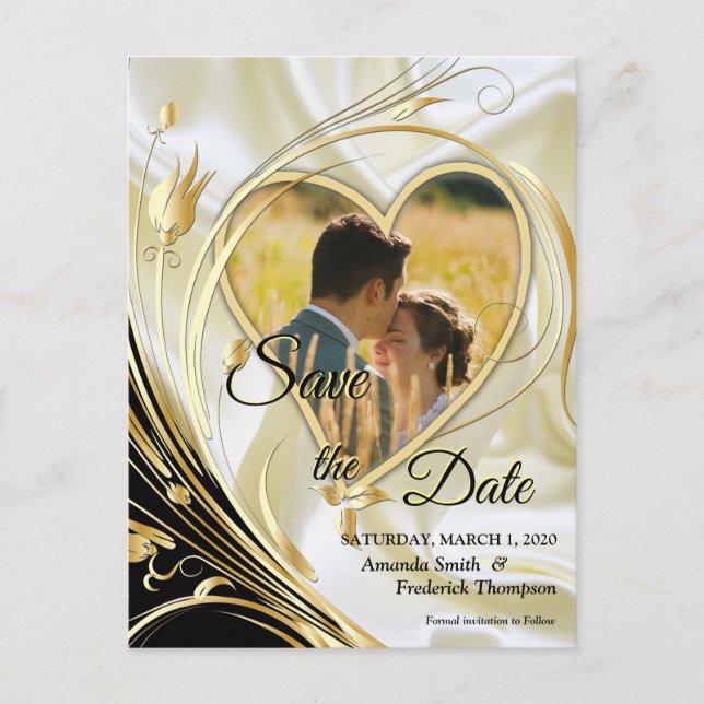 Black with Gold on Champagne Silk Announcement Postcard (Front)
