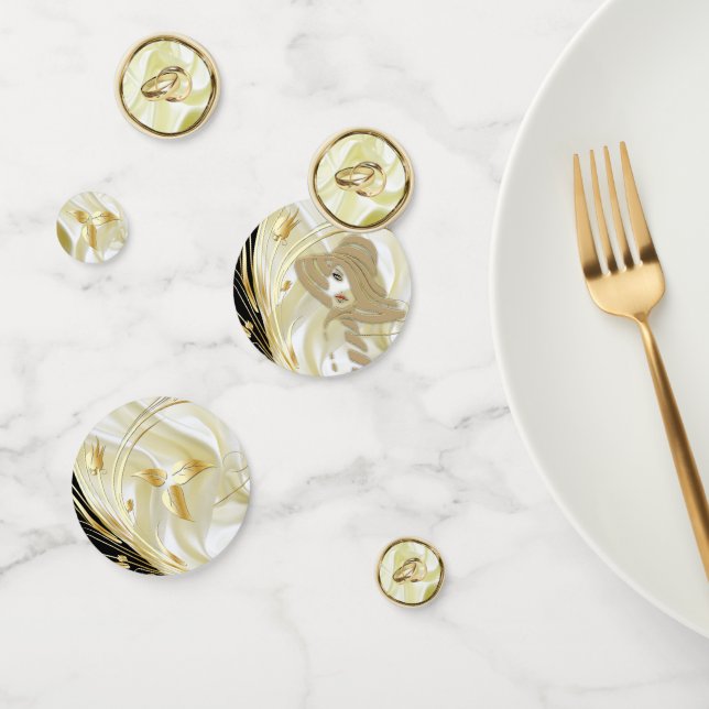 Black with Gold on Champagne Silk Confetti (Group)