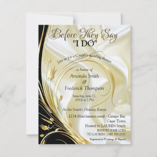 Black with Gold on Champagne Silk Couple Shower Invitation