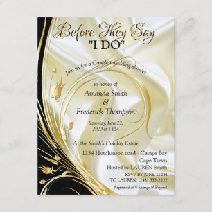 Black with Gold on Champagne Silk Couple Shower Invitation