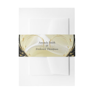 Black with Gold on Champagne Silk Envelope Band Invitation Belly Band