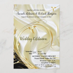 Black with Gold on Champagne Silk Wedding Invitation