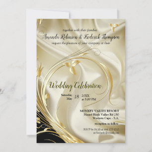 Black with Gold on Champagne Silk Wedding Invitation