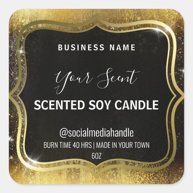 Black With Gold Paint And Frame Soy Candle Labels (Front)