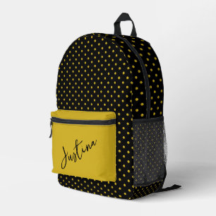 Black with Gold Polka Dots Personalised Printed Backpack