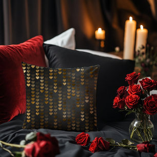 Black with Gold Raining Hearts Cushion