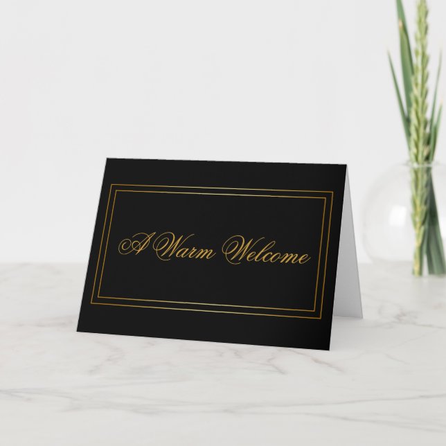 Black with Gold Rectangle Box Welcome Card (Front)