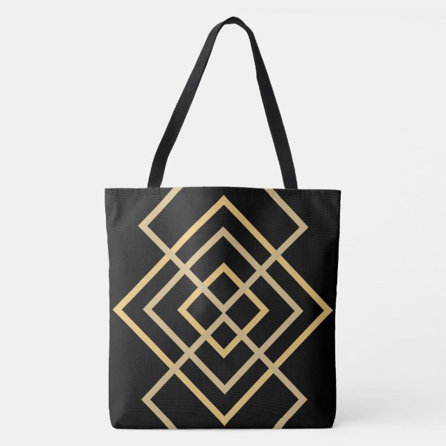 Black with  Gold stripes Tote Bag (Front)