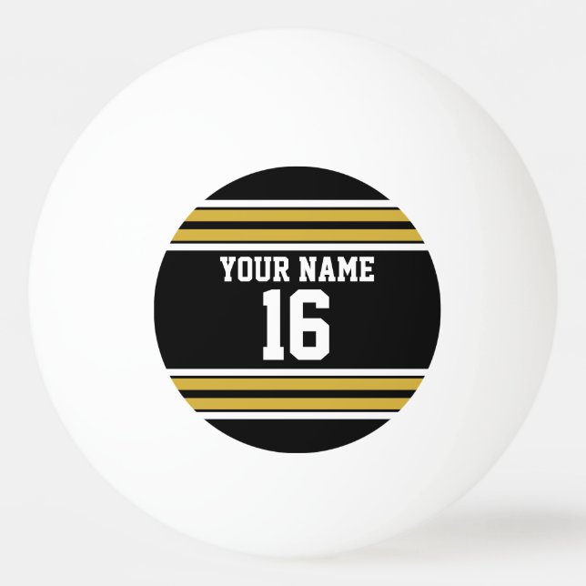 Black with Gold White Stripes Team Jersey Ping Pong Ball (Front)