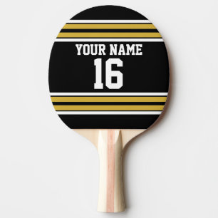 Black with Gold White Stripes Team Jersey Ping Pong Paddle