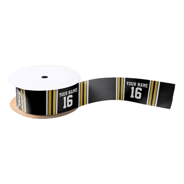 Black with Gold White Stripes Team Jersey Satin Ribbon (Spool)