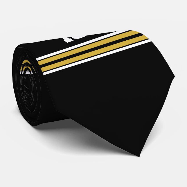 Black with Gold White Stripes Team Jersey Tie (Rolled)