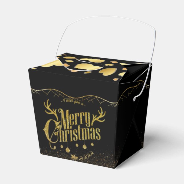 Black with Golden Hearts of Christmas Favour Box (Front Side)