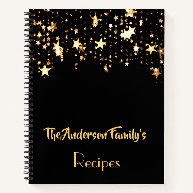 Black with golden star Family recipes notebook (Front)