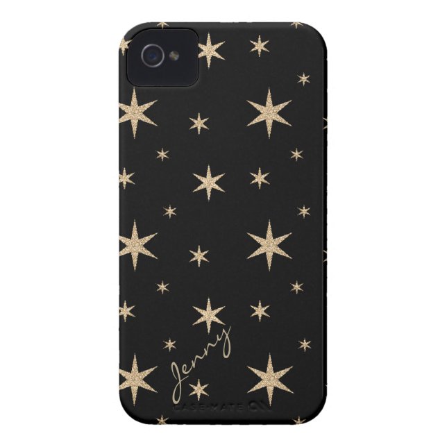 Black with Golden Stars Custom iPhone 4 Case (Back)