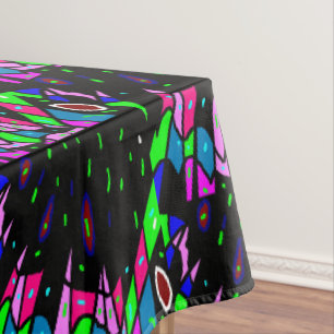 Black with green and pink patterns home decor tablecloth