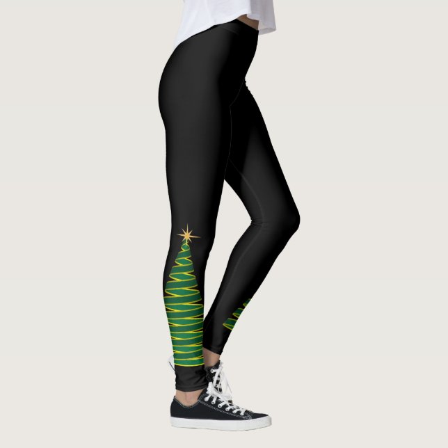 Black with Green Christmas Tree Leggings (Right)
