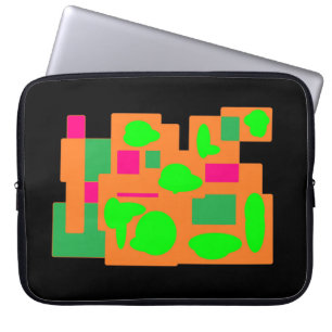 Black with green pink peach design block patterned laptop sleeve
